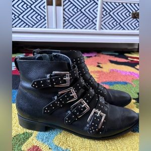 REBECCA MINKOFF BLACK ANKLE BOOTS WITH SILVER HARDWARE